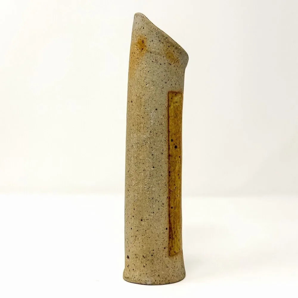 Vintage Signed Studio Pottery Hanging Cylinder Wall Vase Stoneware MCM Japanese